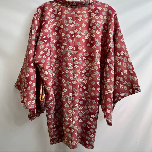 Vintage Japanese Kimono - silk lined - size M dye transfer floral unique fabric - Picture 3 of 9